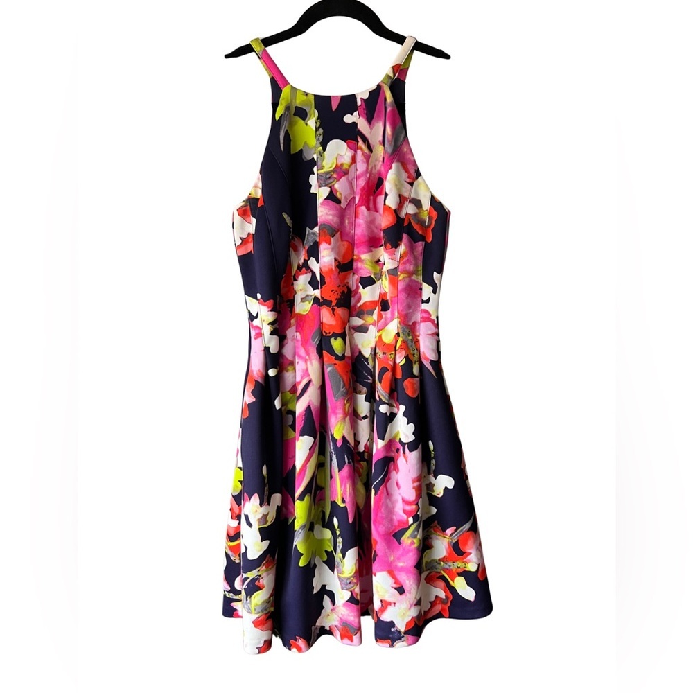 Vince Camuto Fit & Flare Scuba Halter Neck Floral Dress